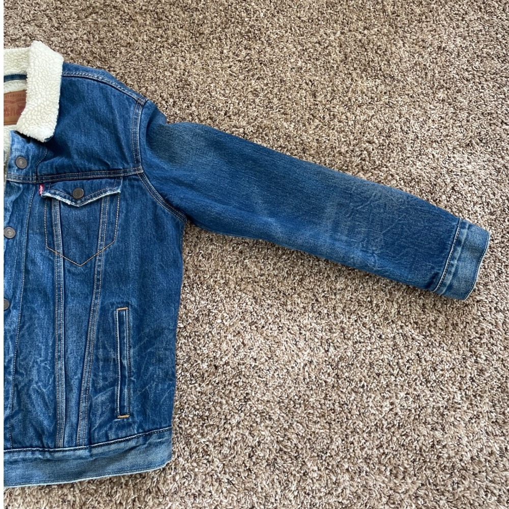 Levis Mens Sherpa Lined Denim Trucker Jacket Medium Wash Blue Size M 16365-0044 - Picture 6 of 12
